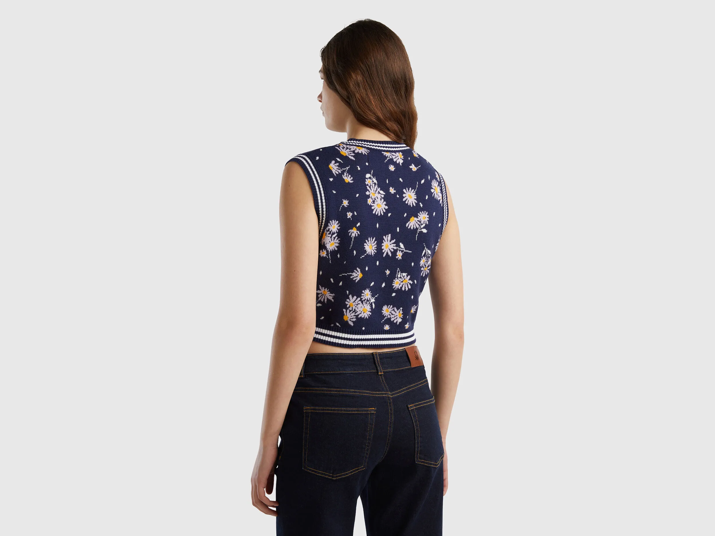 Knit floral vest - Dark Blue | Benetton