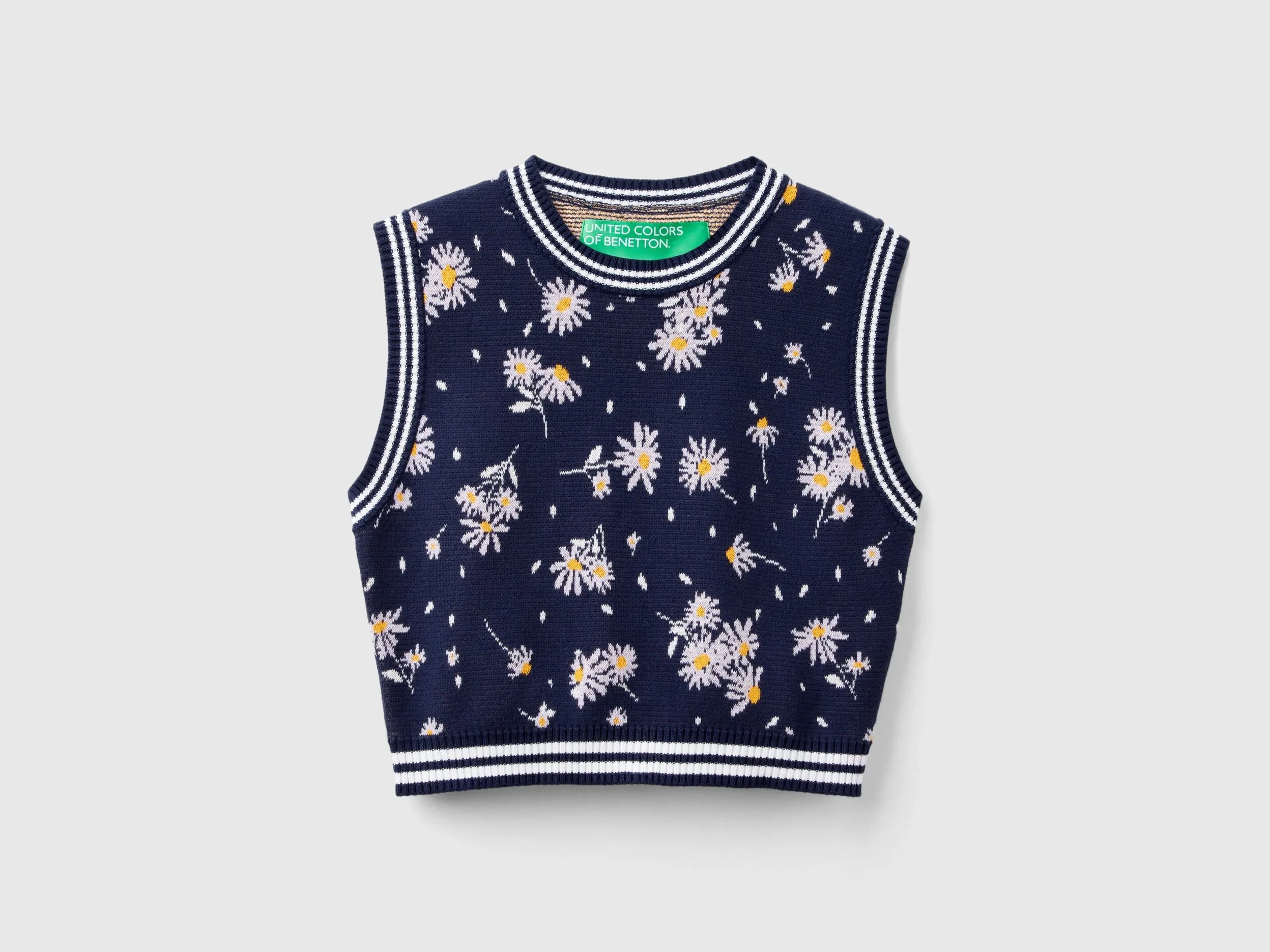 Knit floral vest - Dark Blue | Benetton