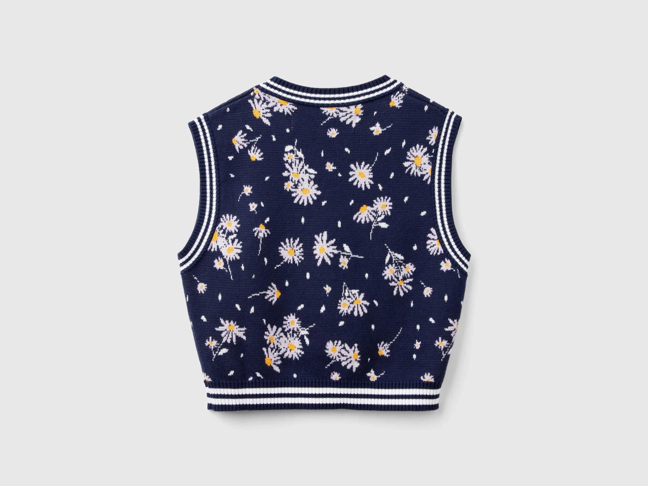 Knit floral vest - Dark Blue | Benetton