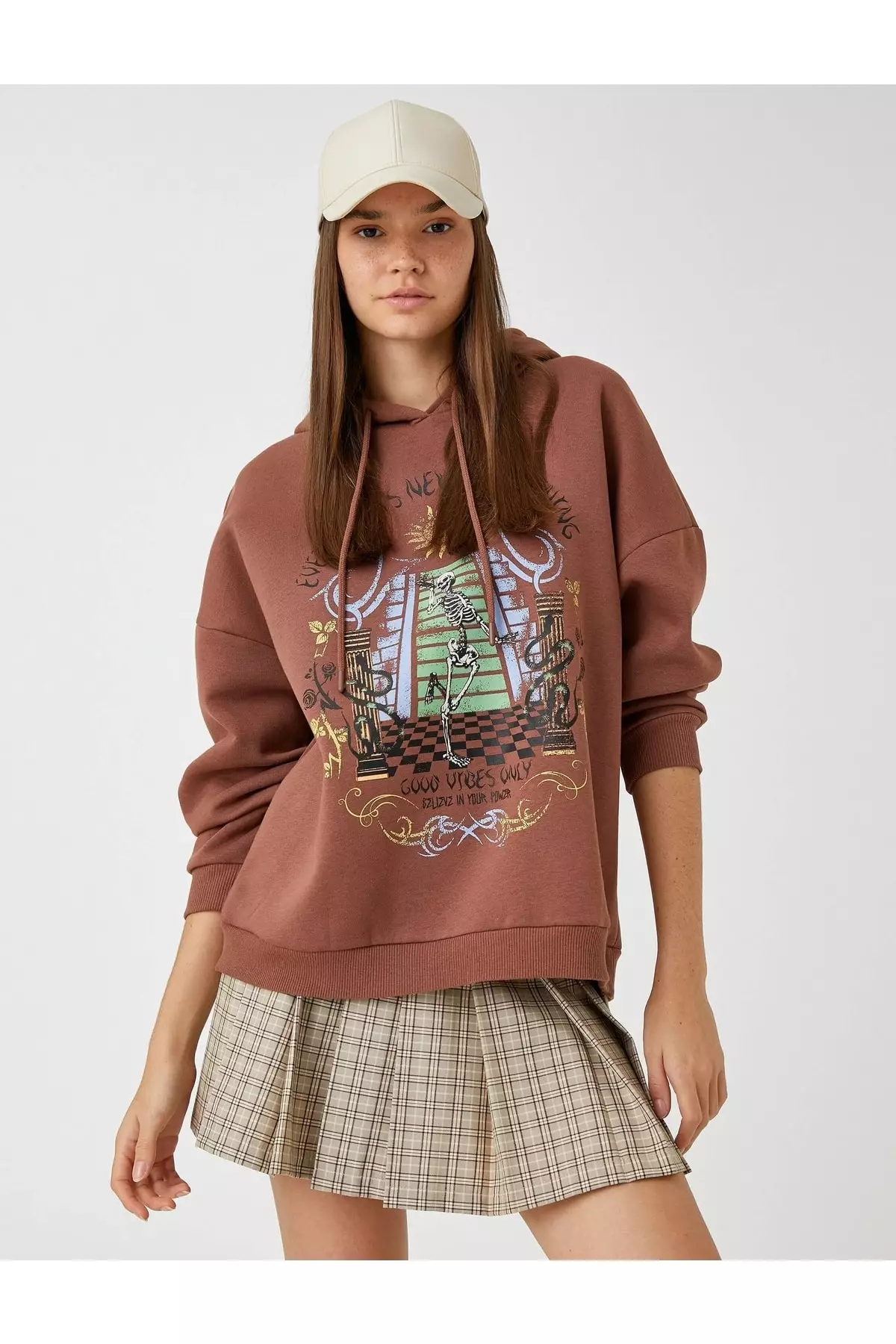 KOTON Oversized Hooded Printed Sweatshirt