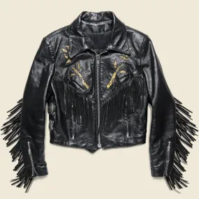 Leather Rider Concho & Tassle Biker Jacket - Black