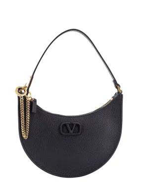 Leather shoulder bag with frontal VLogo Signature detail