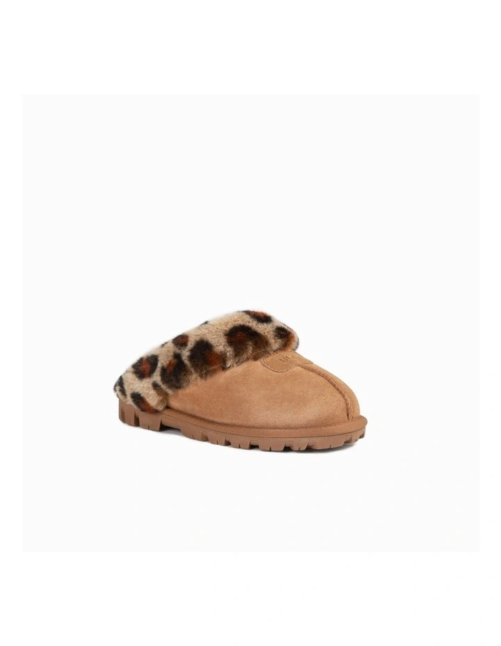 Leopard Print Water Resistant Coquette Slipper in Chestnut