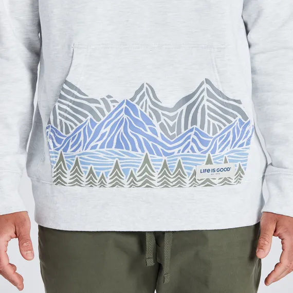 Life is Good Men's Simply True Fleece Hoodie - Woodblock Mountain Scene