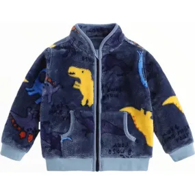 Lola + The Boys Dino Plush Velour Zip-Up Jacket, Blue