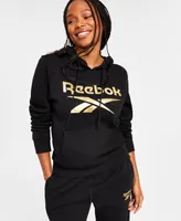 Macy's Reebok Women's Metallic Foil Logo Pullover Fleece Hoodie, A Macy's Exclusive