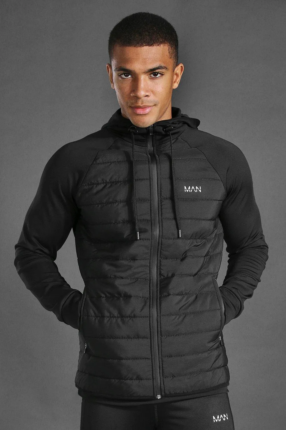 Man Active Gym Quilted Zip Through Hoodie | boohooMAN UK