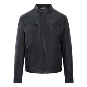 Men's Black Biker Style Leather Jacket - Roman - PRIMEHIDE Leather