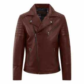 Men's Cognac Biker Leather Jacket - Albert - PRIMEHIDE Leather