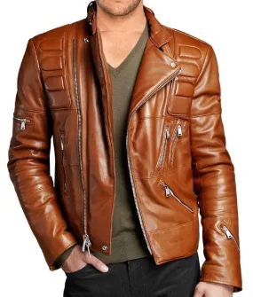 Men's Distressed Brown Slim fit Biker Jacket | The Leather City