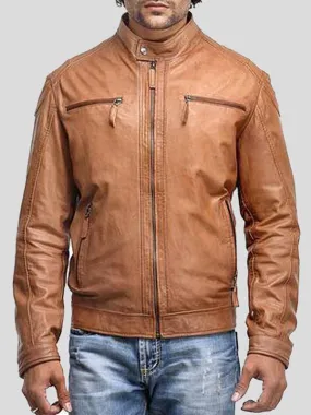 Men’s Tan Brown Leather Motorcycle Jacket