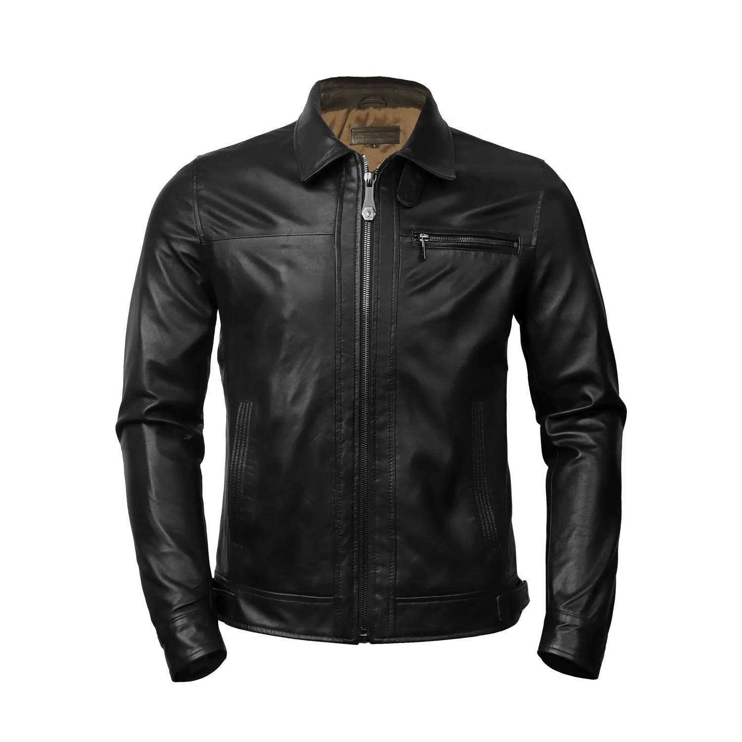 Men's Black Leather Club Collar Regular Fit Jacket By Brune & Bareskin