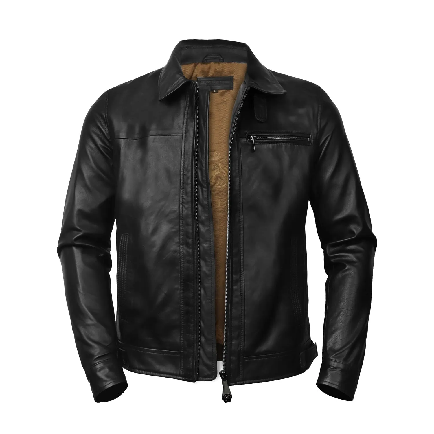 Men's Black Leather Club Collar Regular Fit Jacket By Brune & Bareskin