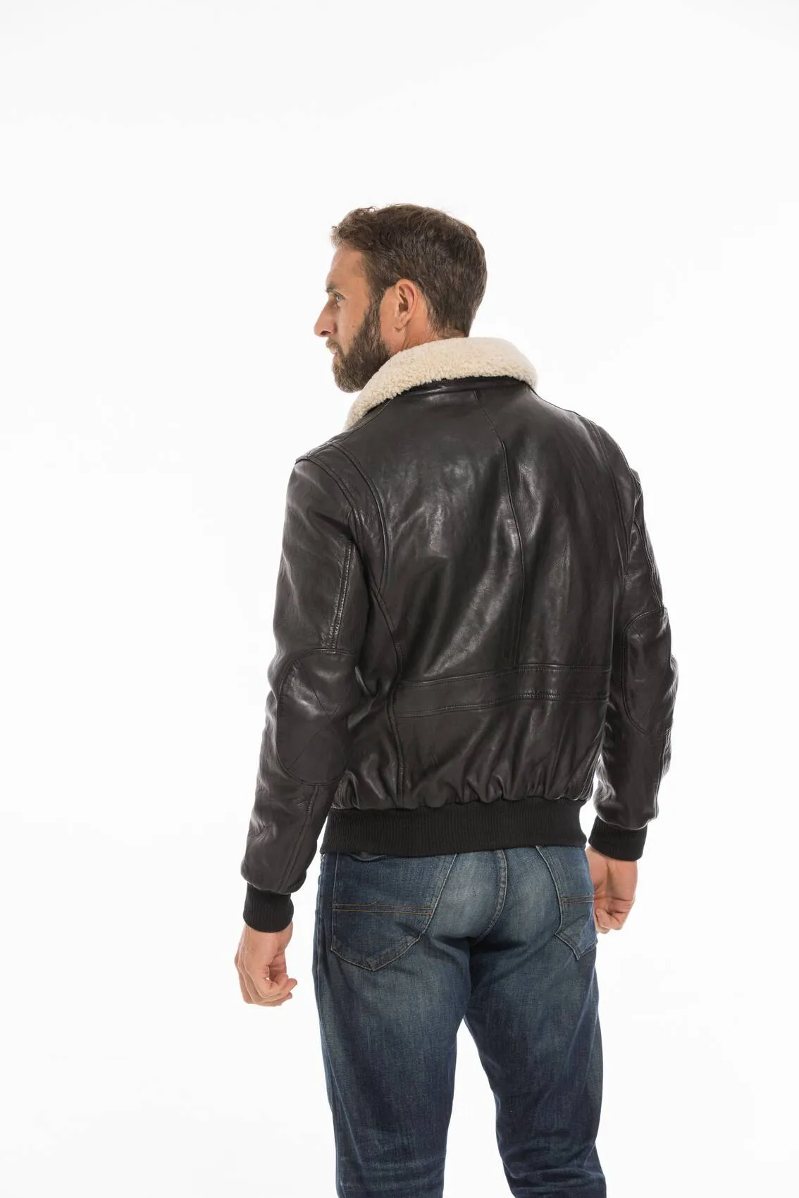 Men's black leather jacket pilot style 101339