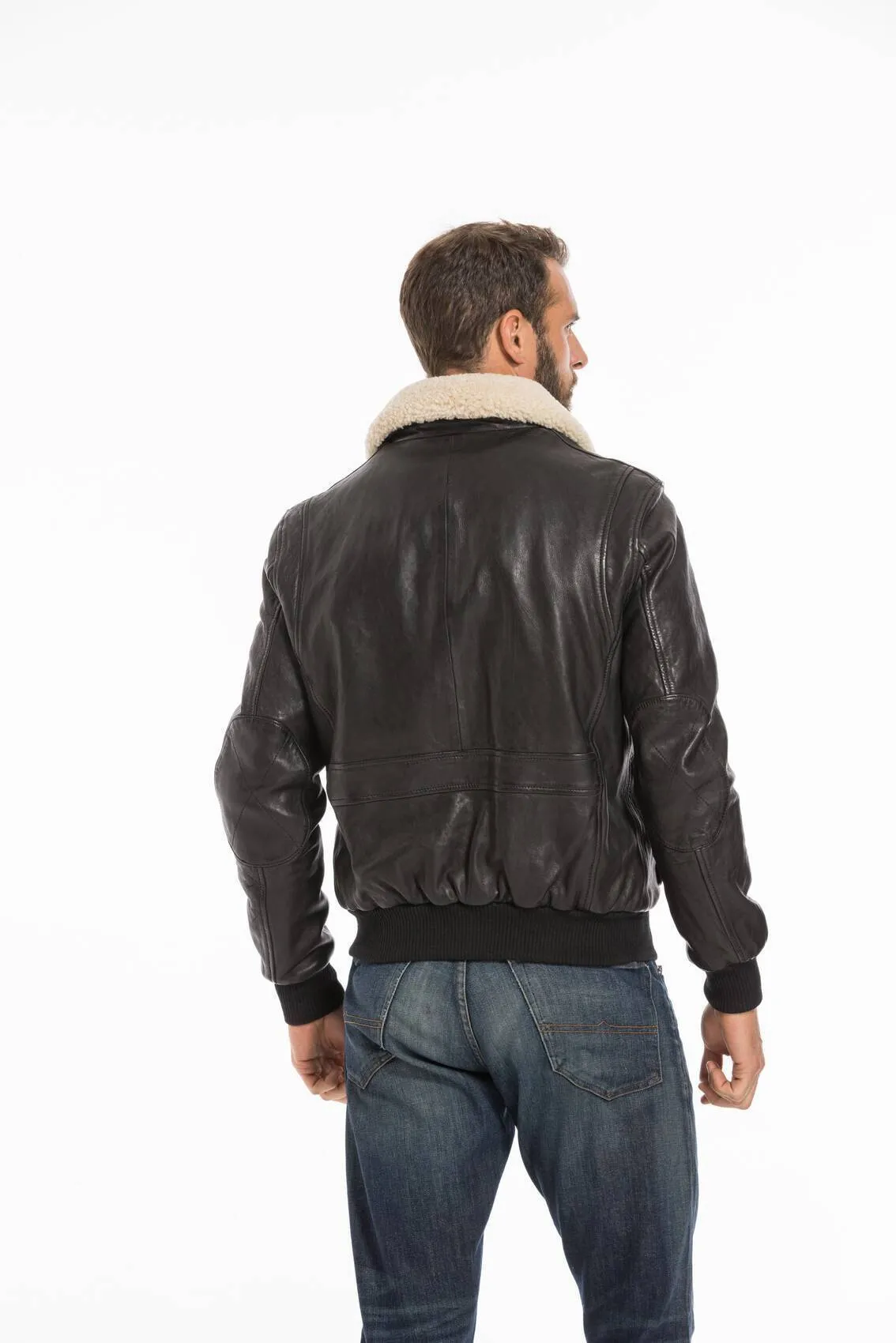 Men's black leather jacket pilot style 101339