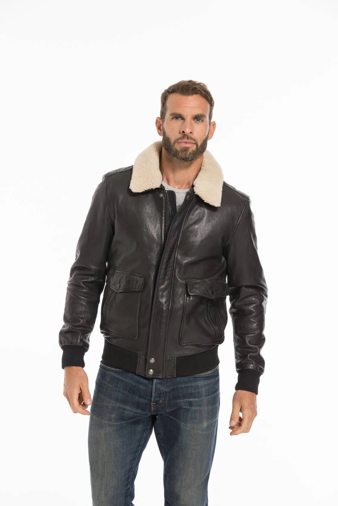 Men's black leather jacket pilot style 101339