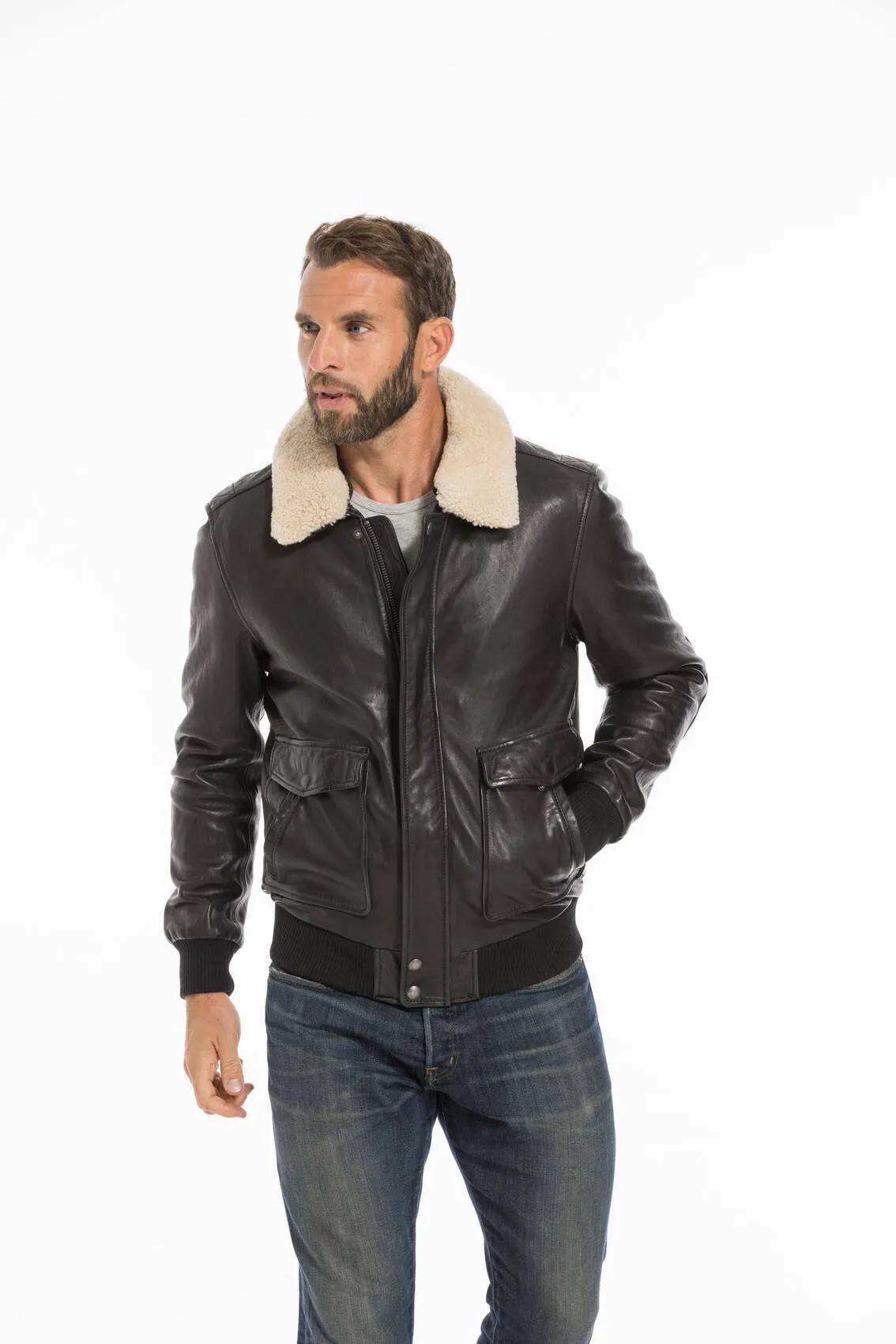 Men's black leather jacket pilot style 101339