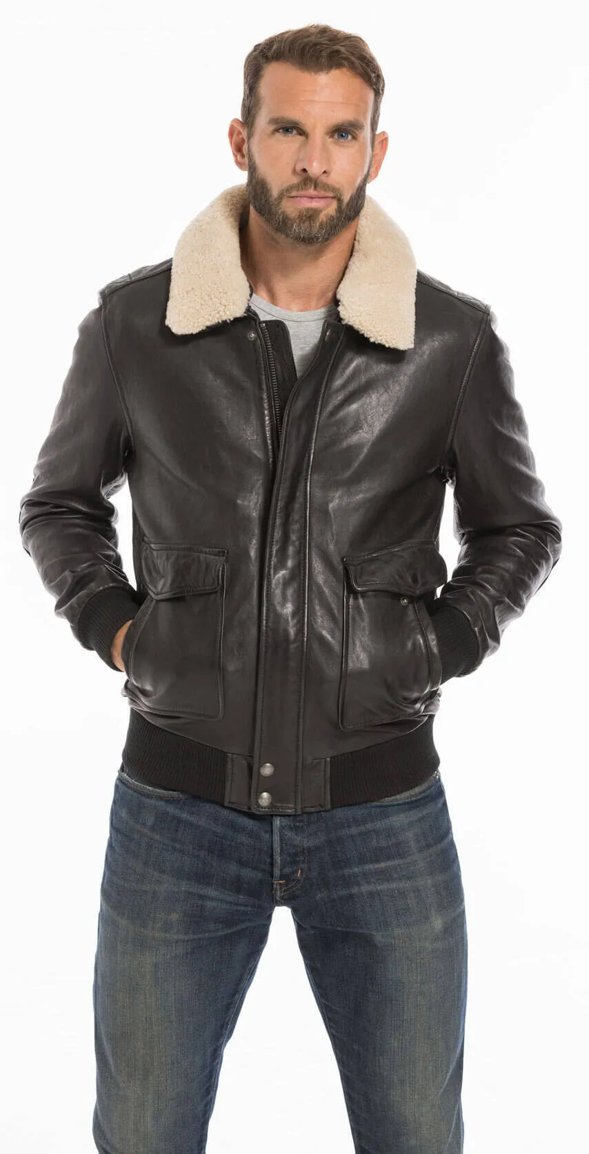 Men's black leather jacket pilot style 101339