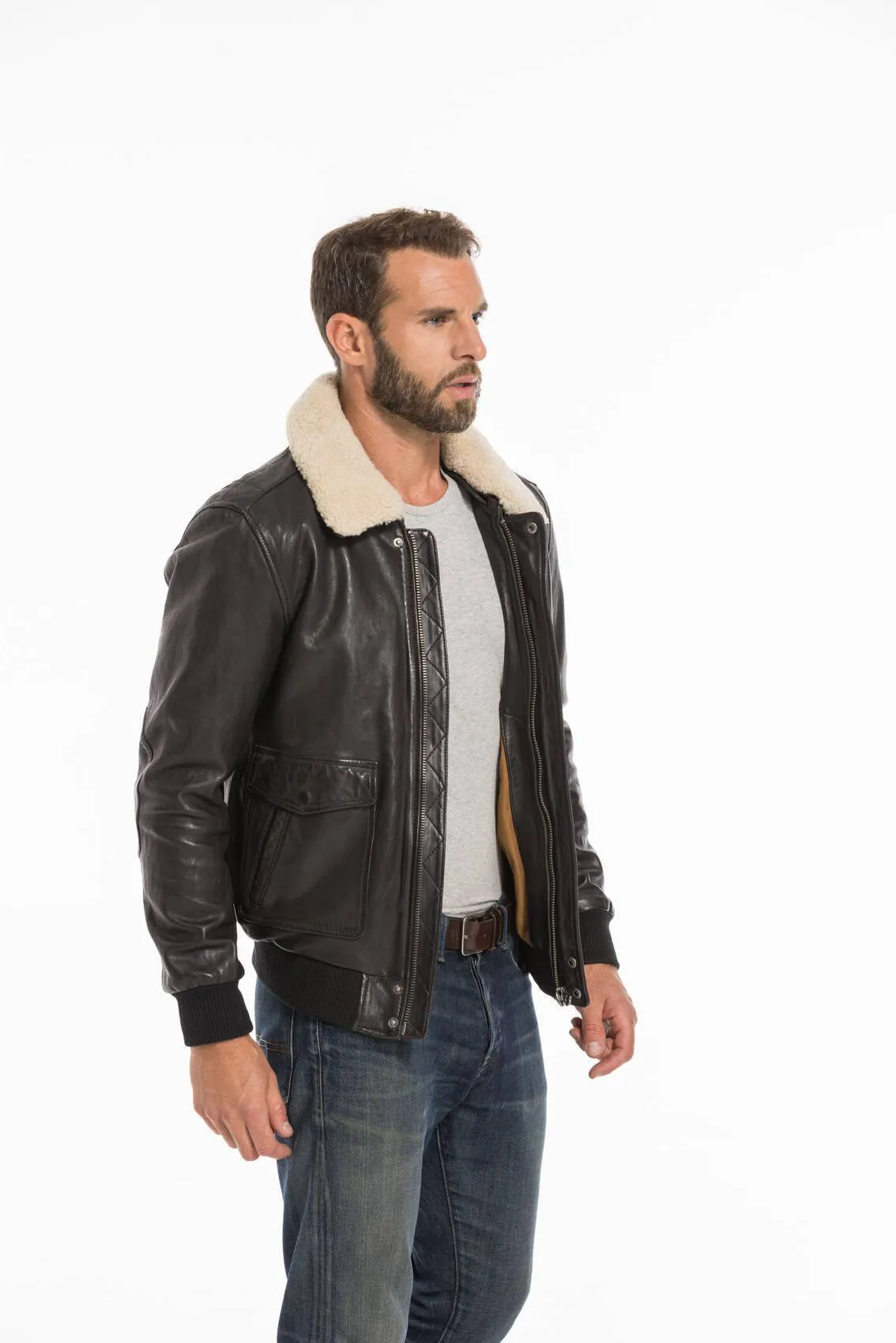 Men's black leather jacket pilot style 101339