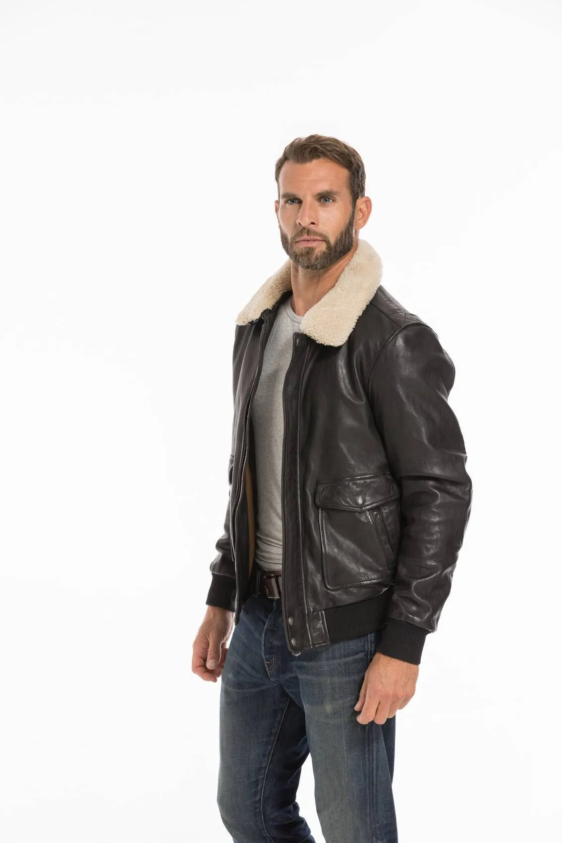 Men's black leather jacket pilot style 101339