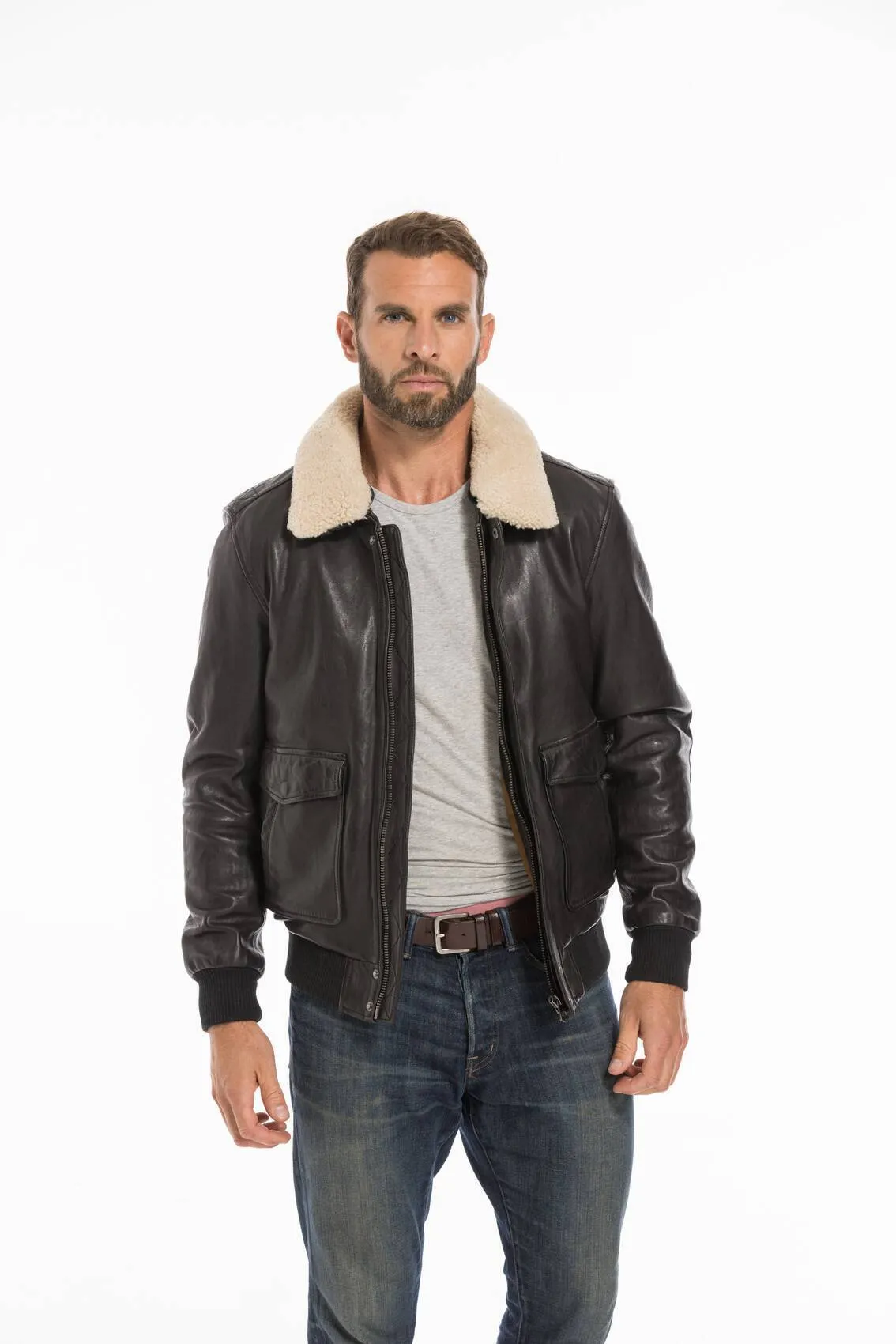 Men's black leather jacket pilot style 101339