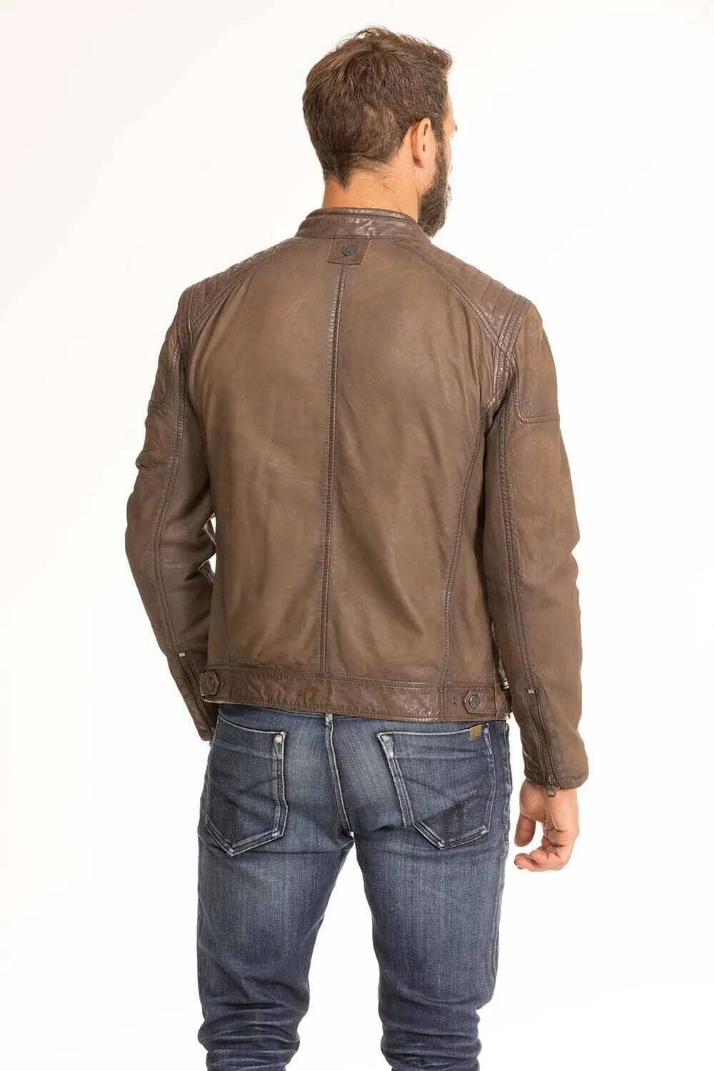 Men's brown leather jacket in gypsy motorcycle style 1201-0485