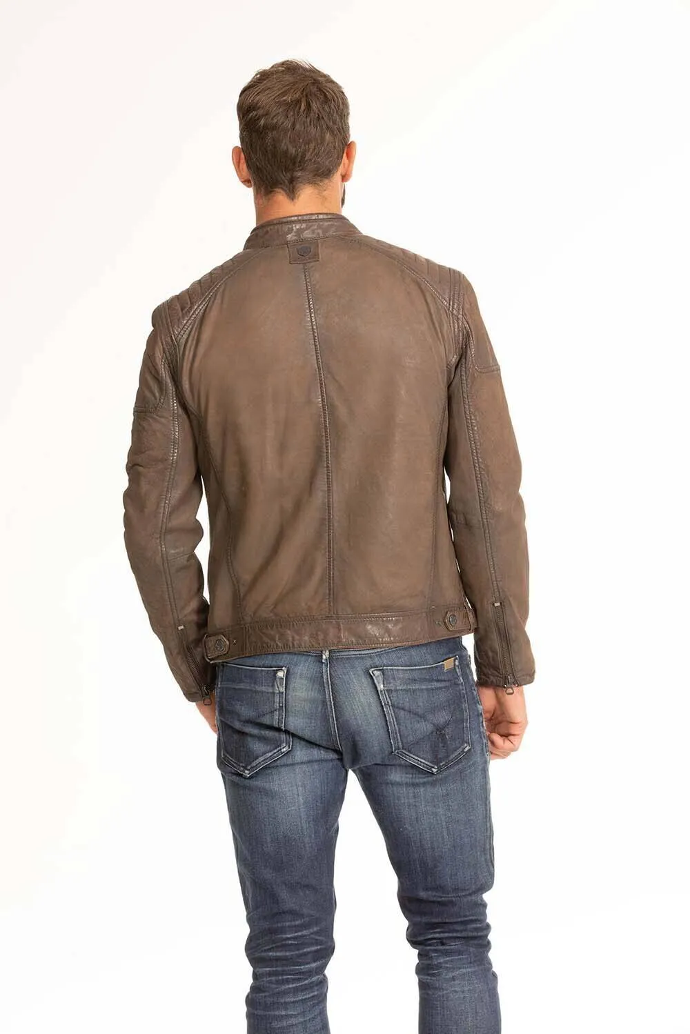 Men's brown leather jacket in gypsy motorcycle style 1201-0485