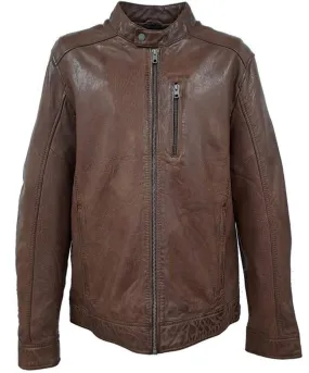 Men's cognac oakwood motorcycle style leather jacket \64768\