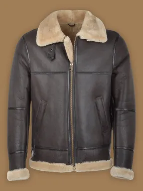 Men's Dark Brown RAF Shearling Leather Bomber Jacket