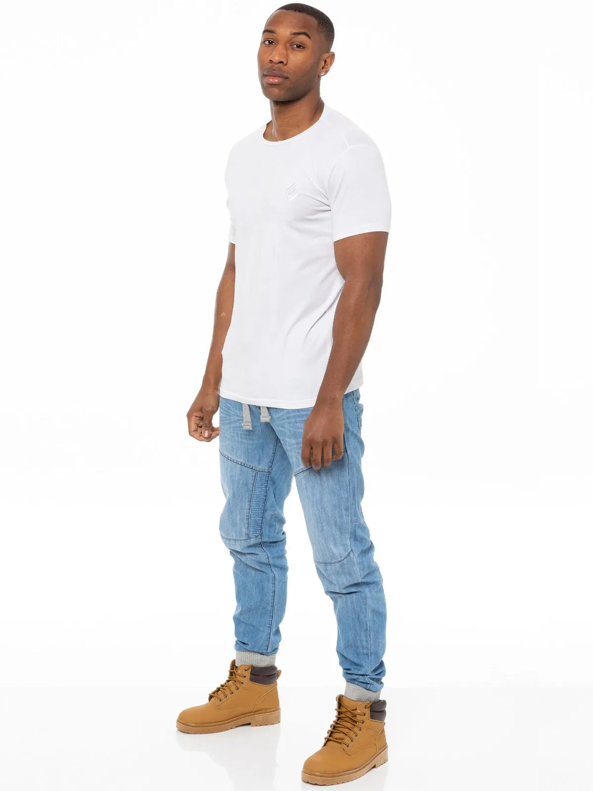 Mens Denim Cuffed Joggers Jeans | Enzo Designer Menswear