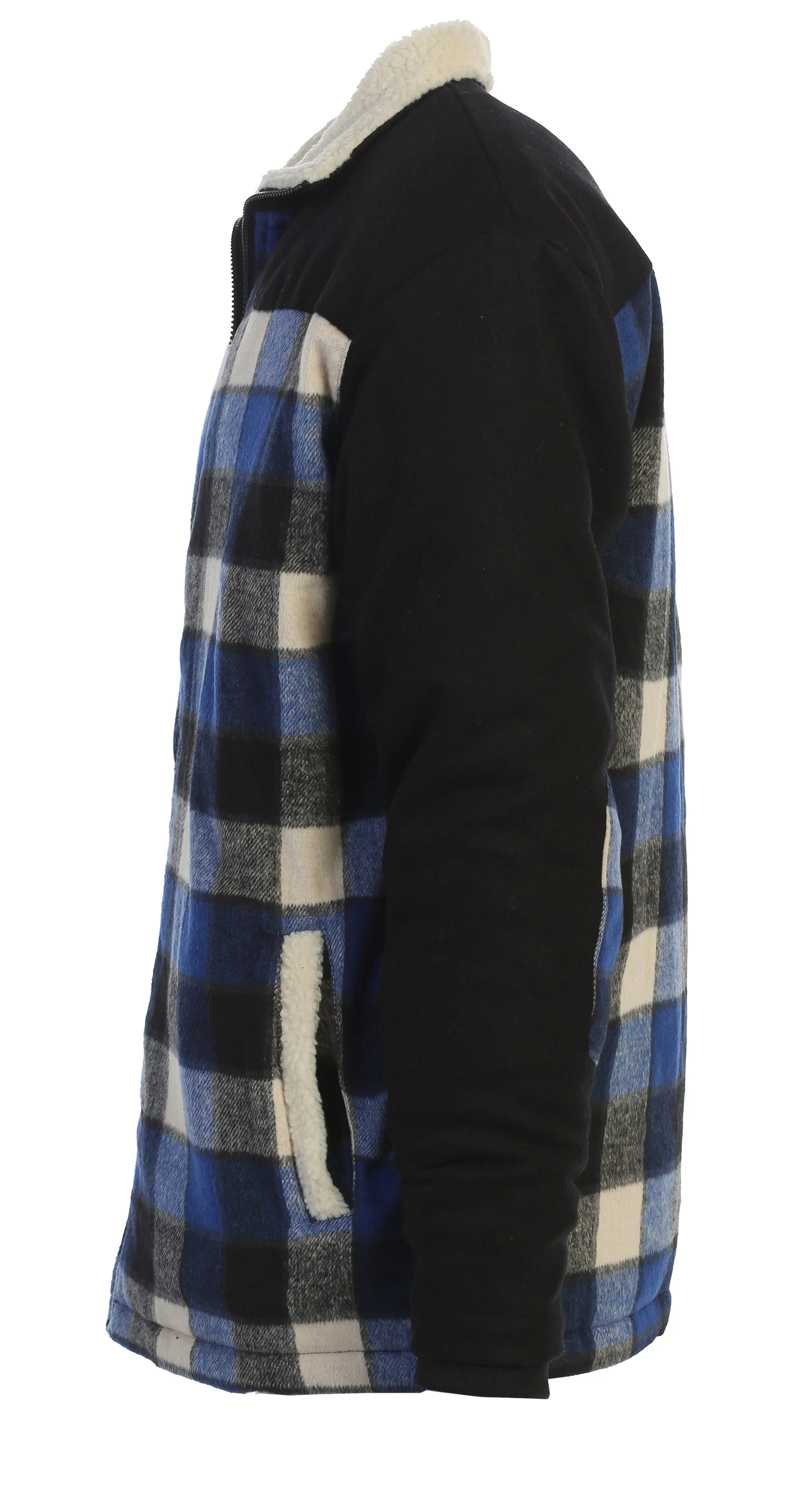 Men's Full Zip Wool-Like Plaid Jacket with Warm Cozy Inner Padding and Sherpa Collar