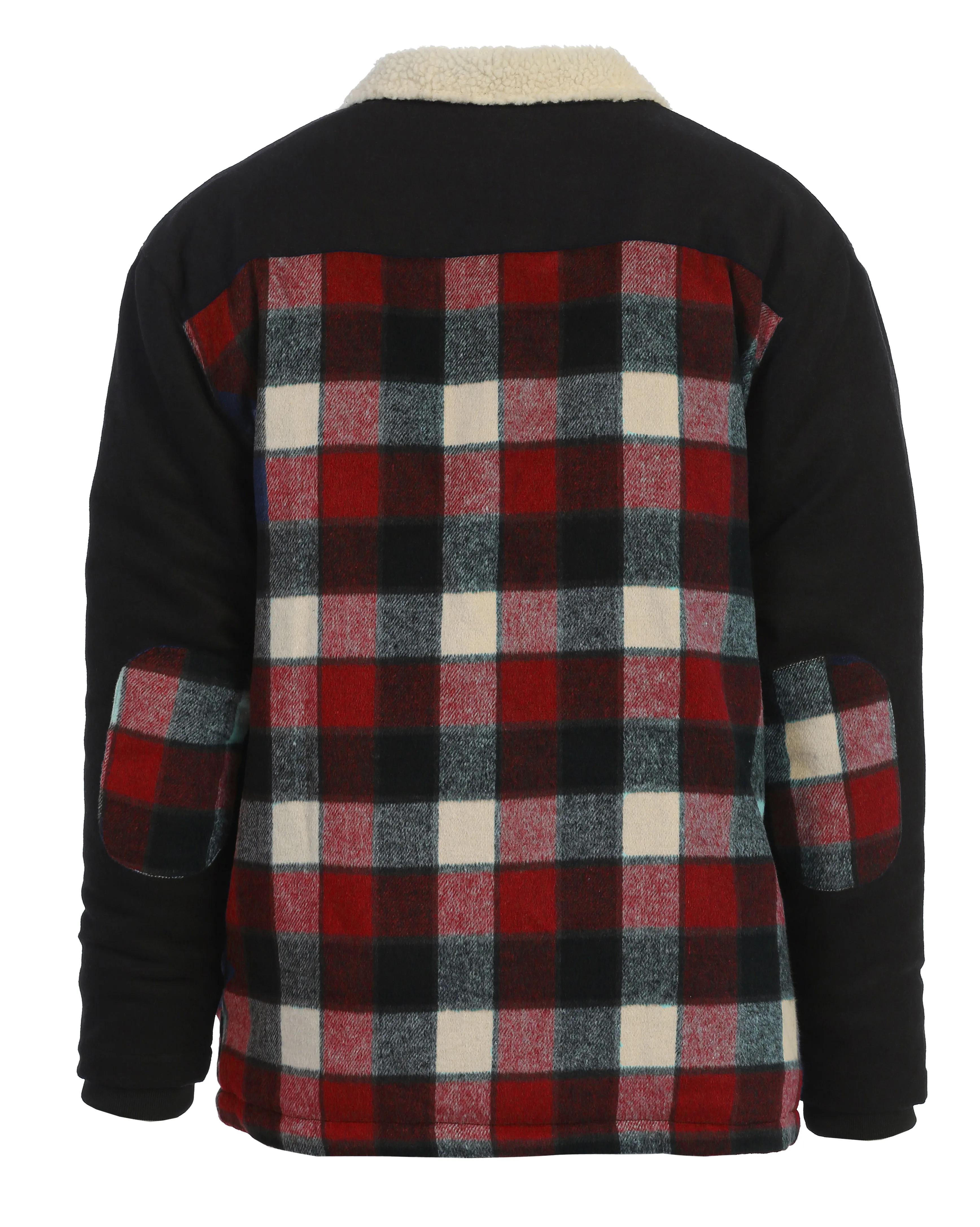 Men's Full Zip Wool-Like Plaid Jacket with Warm Cozy Inner Padding and Sherpa Collar