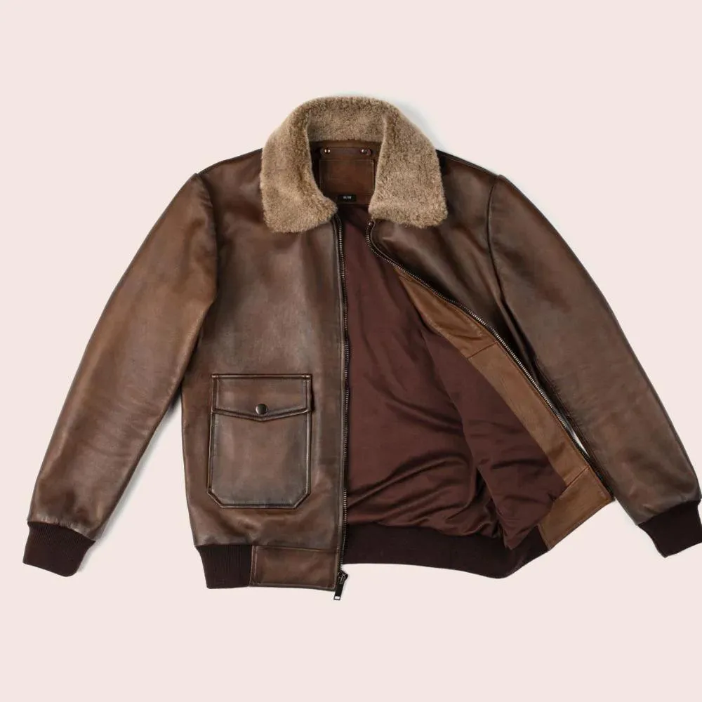 Men's Genuine Leather G-1 Flight Bomber Jacket in Chocolate Brown