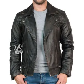 Mens Leather Biker Jacket - Hurricane - Burnished Black | Free UK Delivery