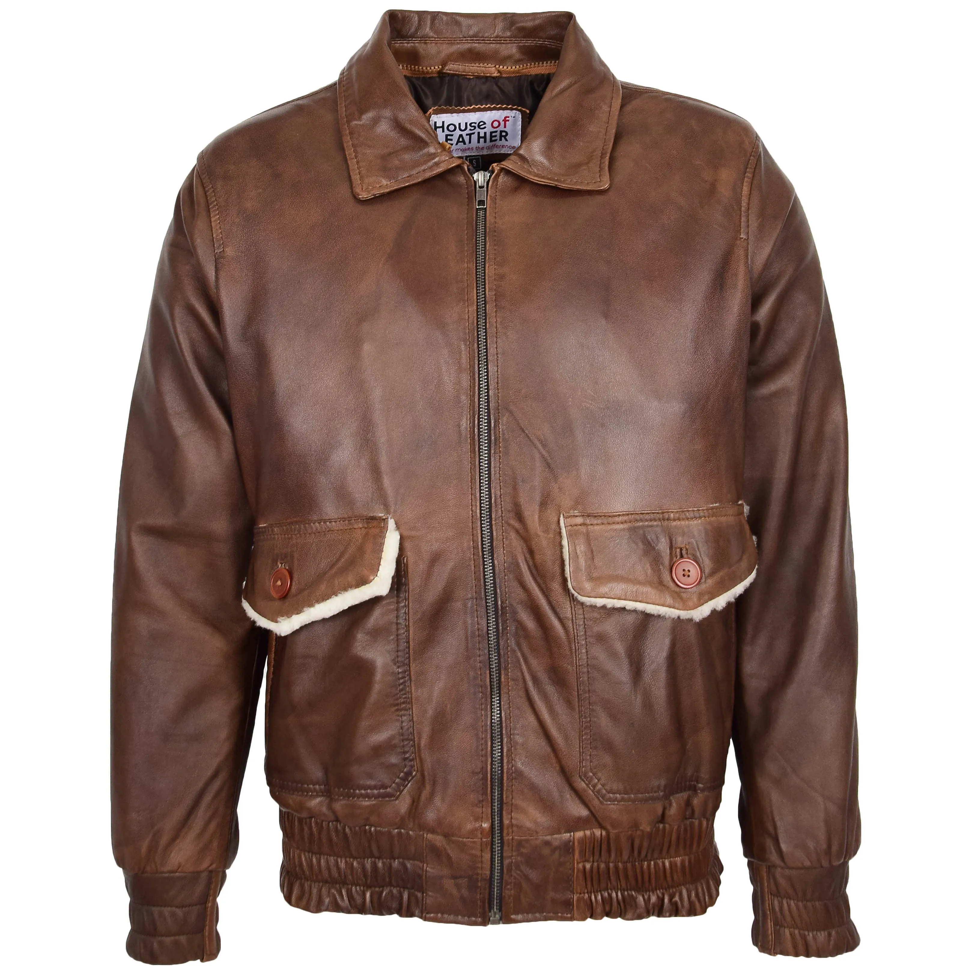 Mens Leather Bomber Jacket G-1 Aviator Style Cooper Brown