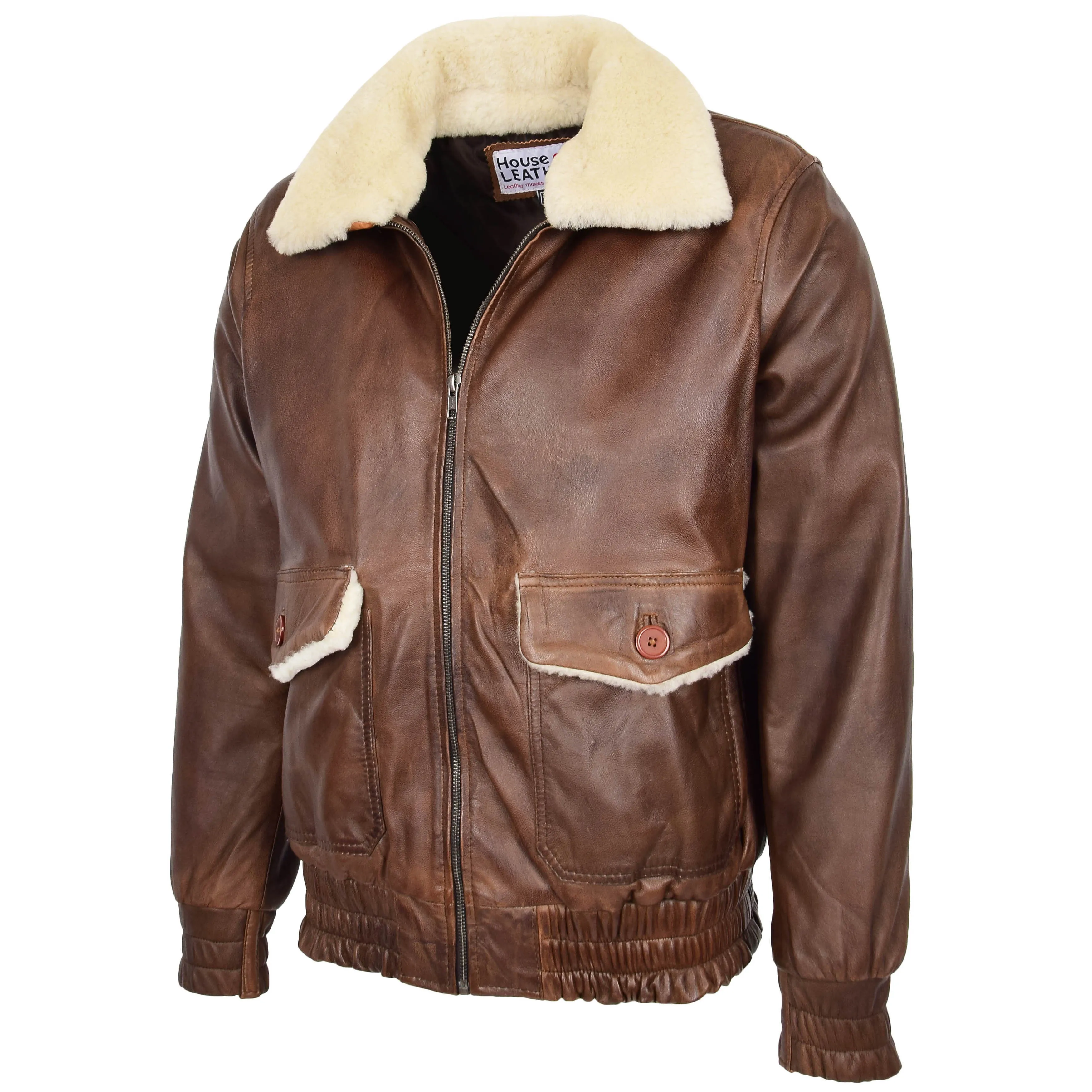 Mens Leather Bomber Jacket G-1 Aviator Style Cooper Brown