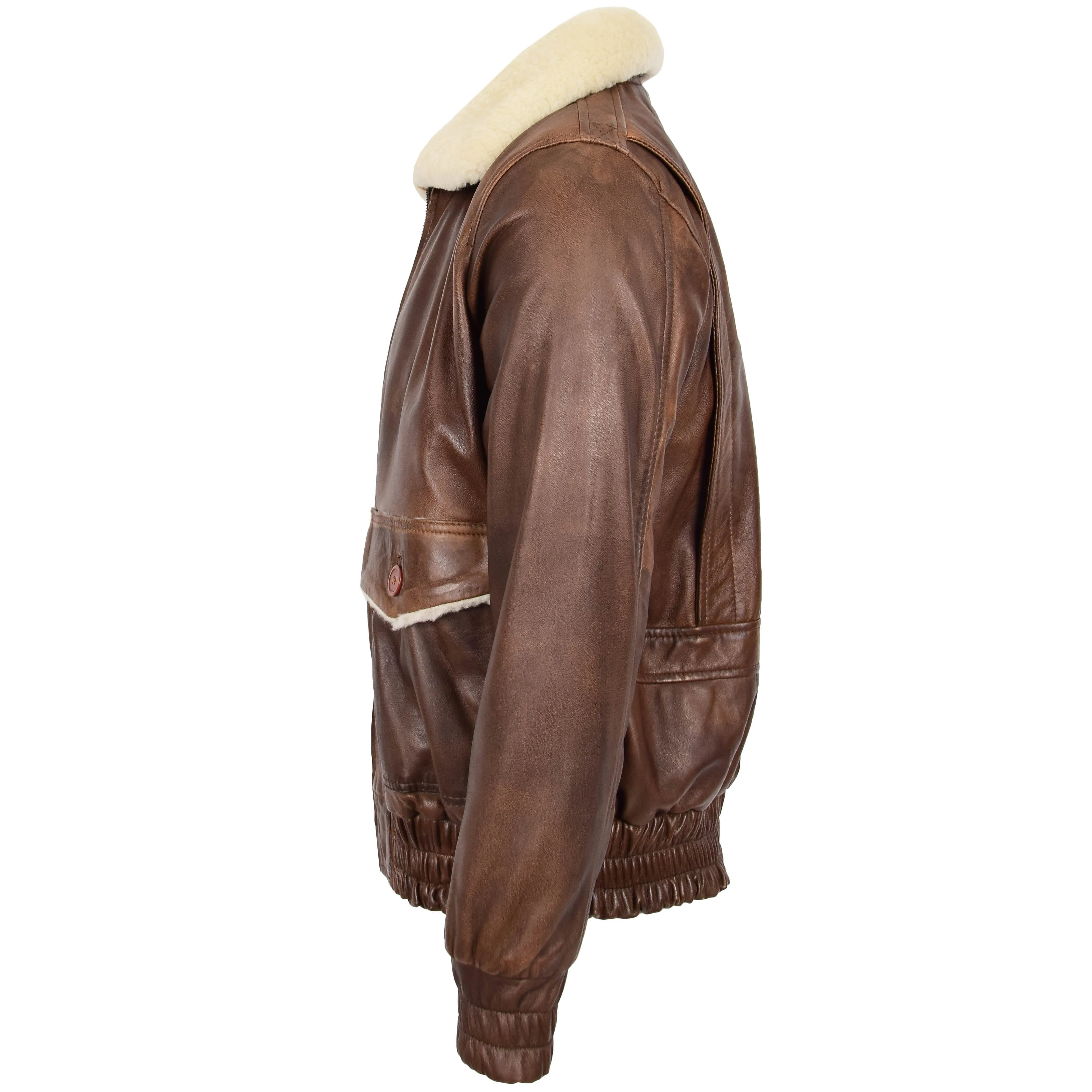 Mens Leather Bomber Jacket G-1 Aviator Style Cooper Brown