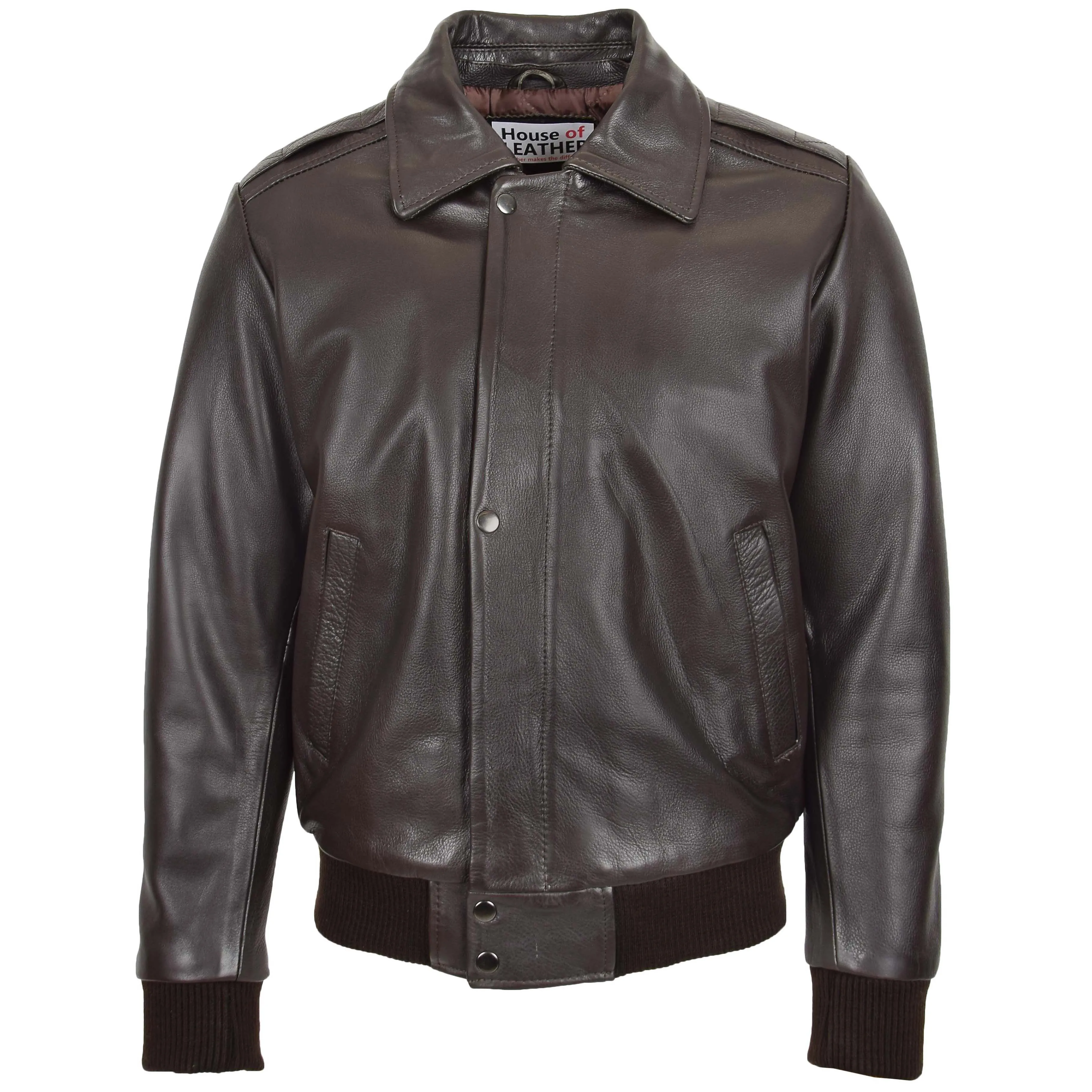 Mens Leather Bomber Pilot Jacket Removable Collar Leroy Brown