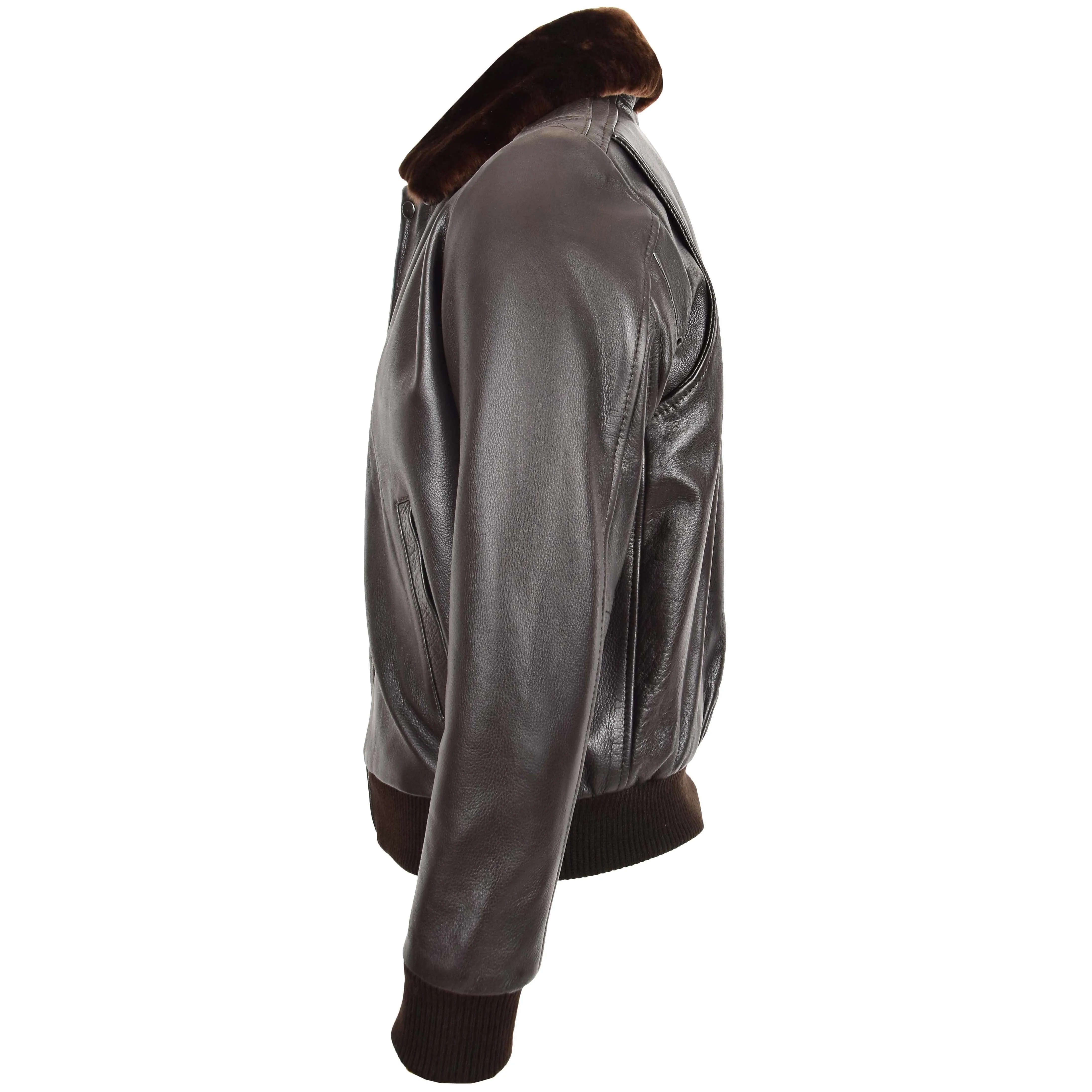 Mens Leather Bomber Pilot Jacket Removable Collar Leroy Brown