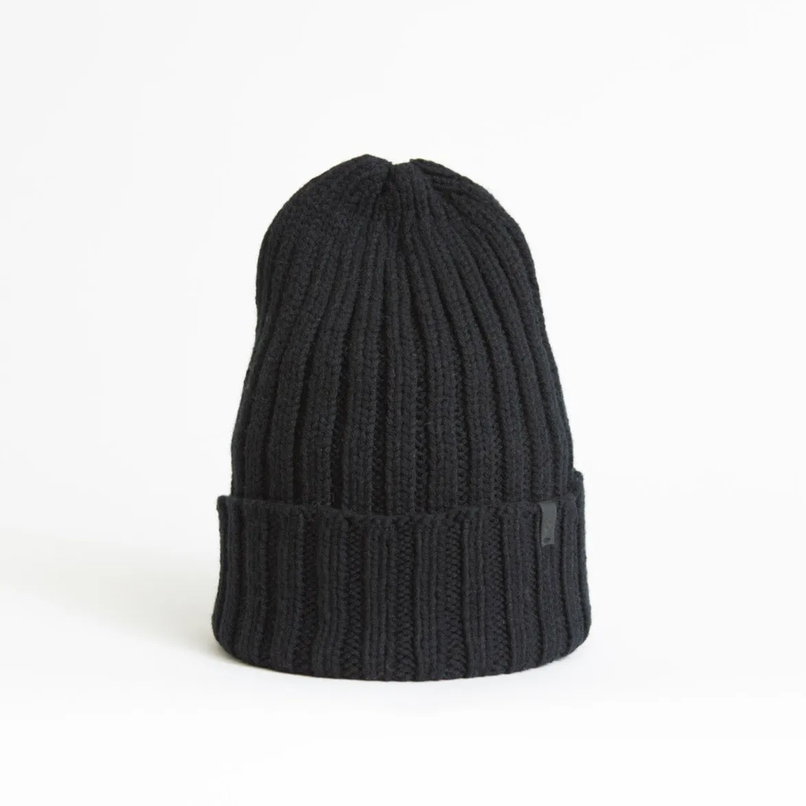 Merino Handknit Thick Rib Hat in Black