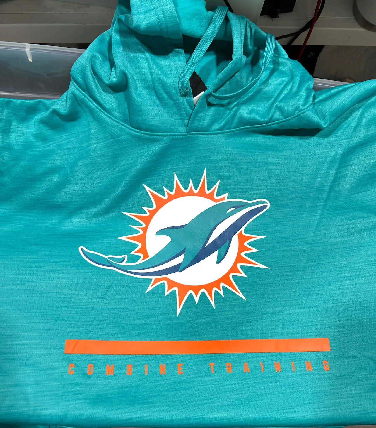 Miami Dolphins Combine Training Pullover Hoodie with Pockets - Heathered Aqua