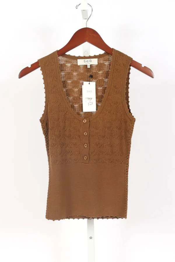 Mila Pointelle Tank Top - Camel