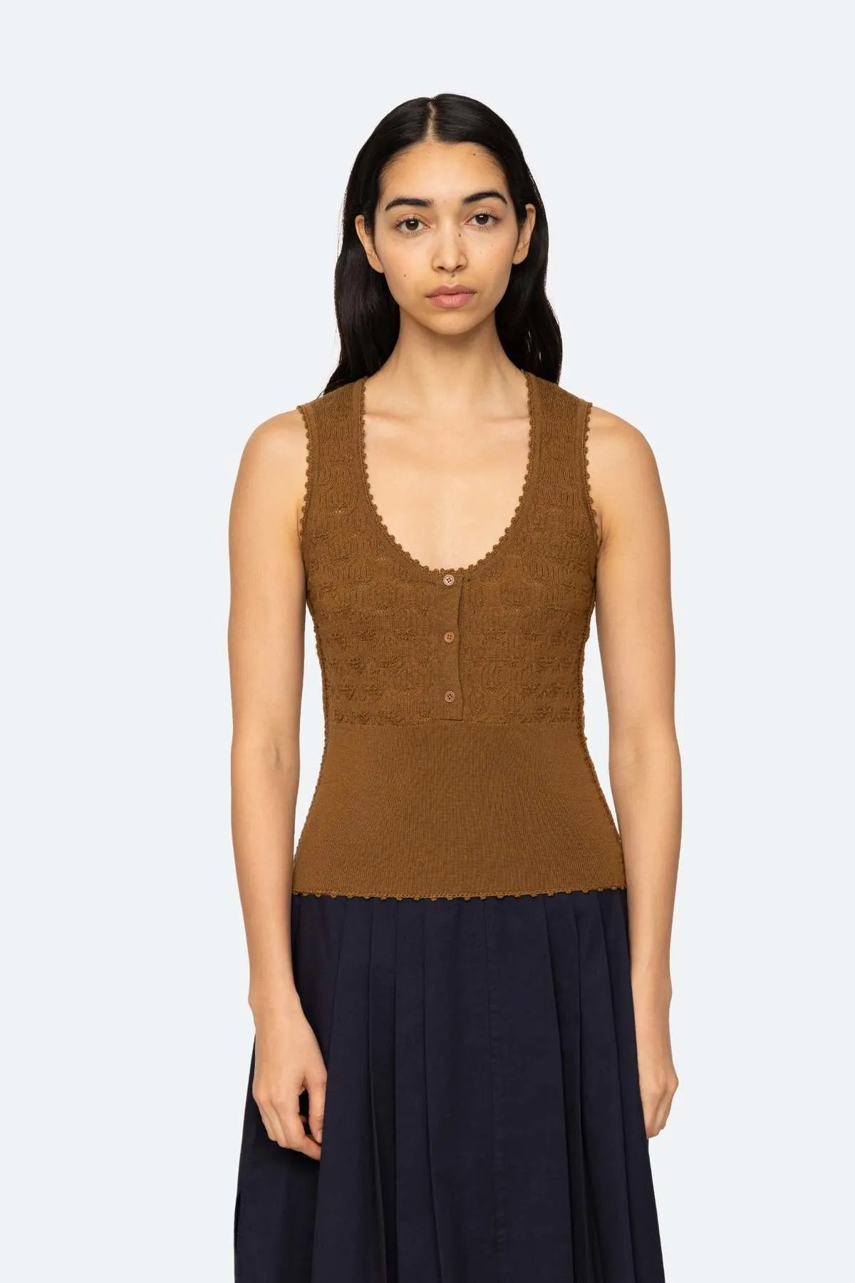 Mila Pointelle Tank Top - Camel