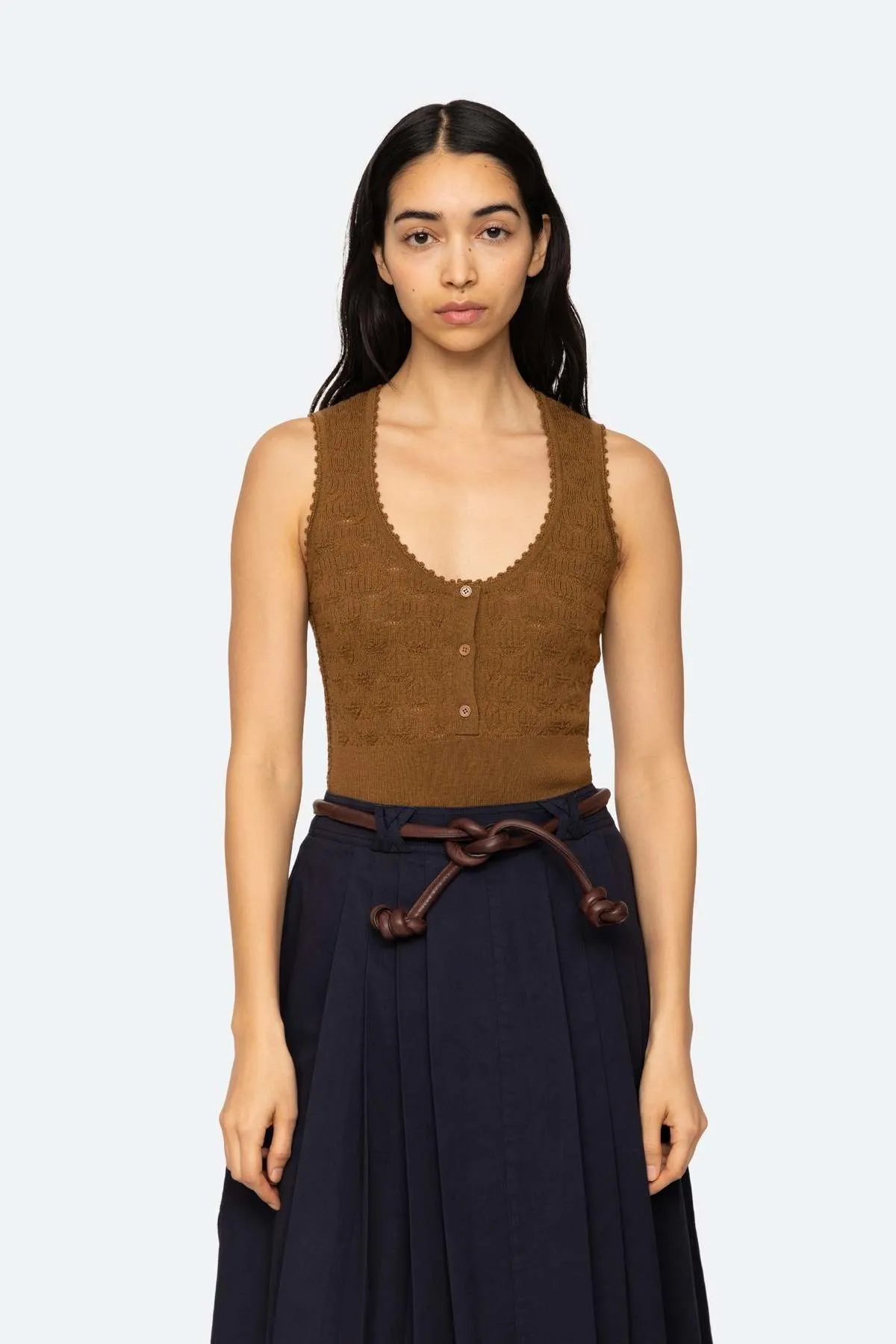 Mila Pointelle Tank Top - Camel