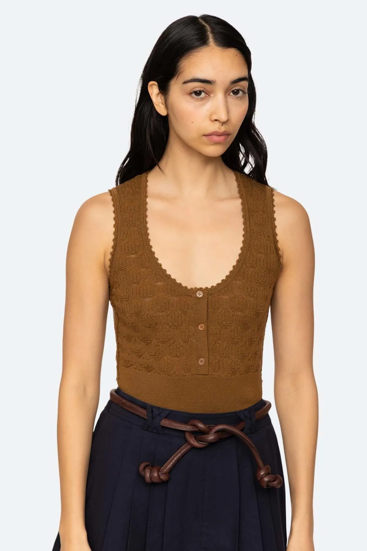 Mila Pointelle Tank Top - Camel