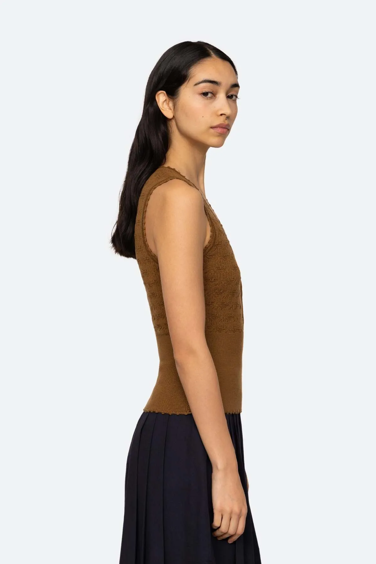 Mila Pointelle Tank Top - Camel