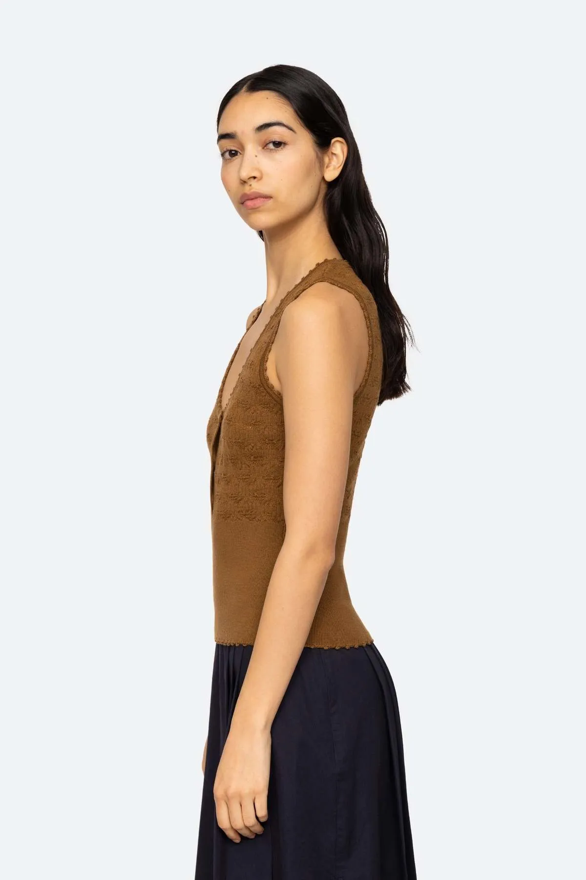 Mila Pointelle Tank Top - Camel