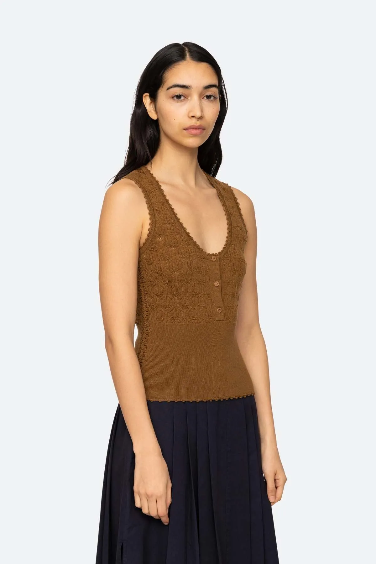 Mila Pointelle Tank Top - Camel