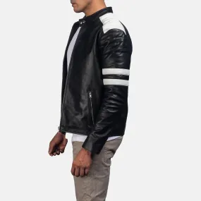 Monza Black & White Leather Biker Jacket - Horizon Leathers