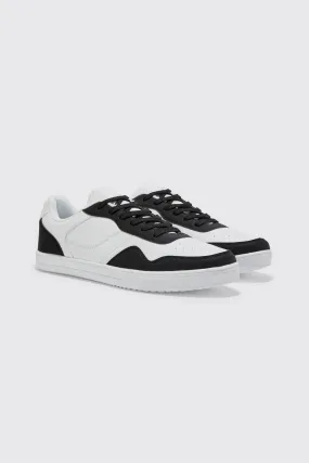 Multi Panel Perforated Detail Trainers | boohooMAN UK